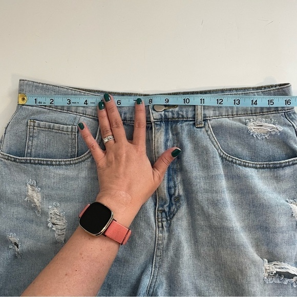 Denim High Rise Distressed Mom Shorts - Picture 4 of 6